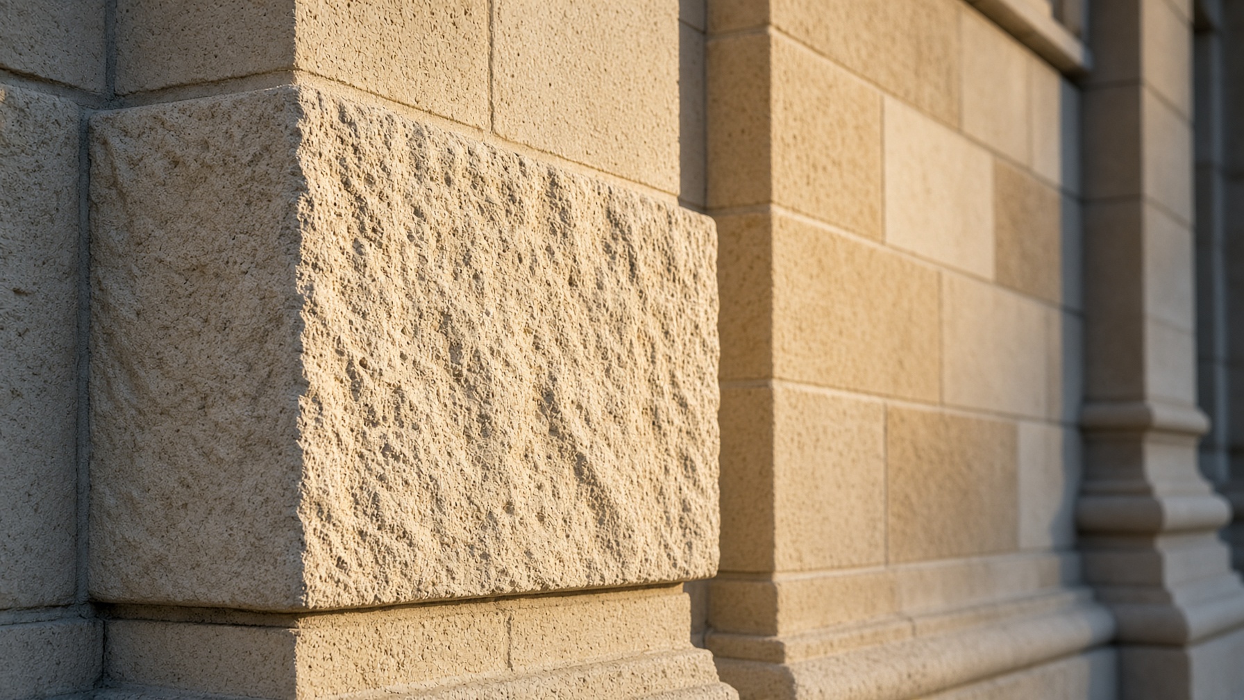Cut limestone cornerstone carved with the words Corner Stone.