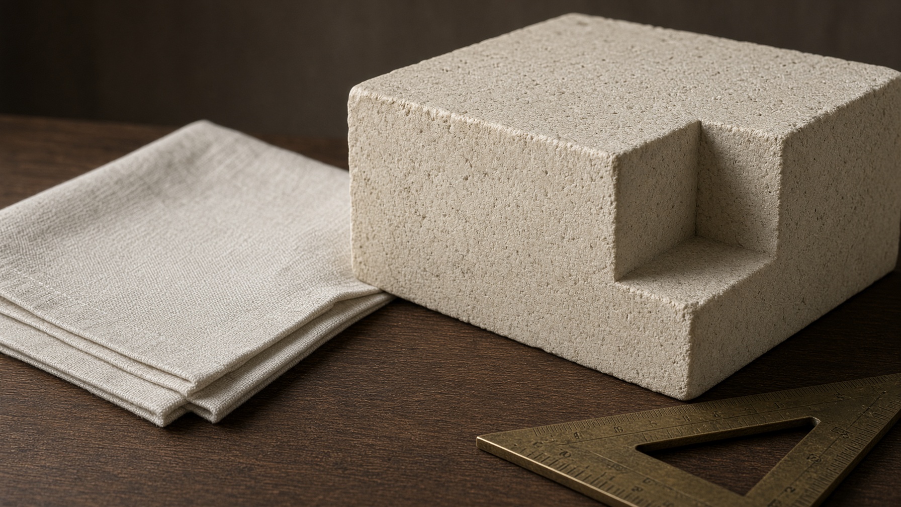 Cut limestone and a steel square resting on stone.